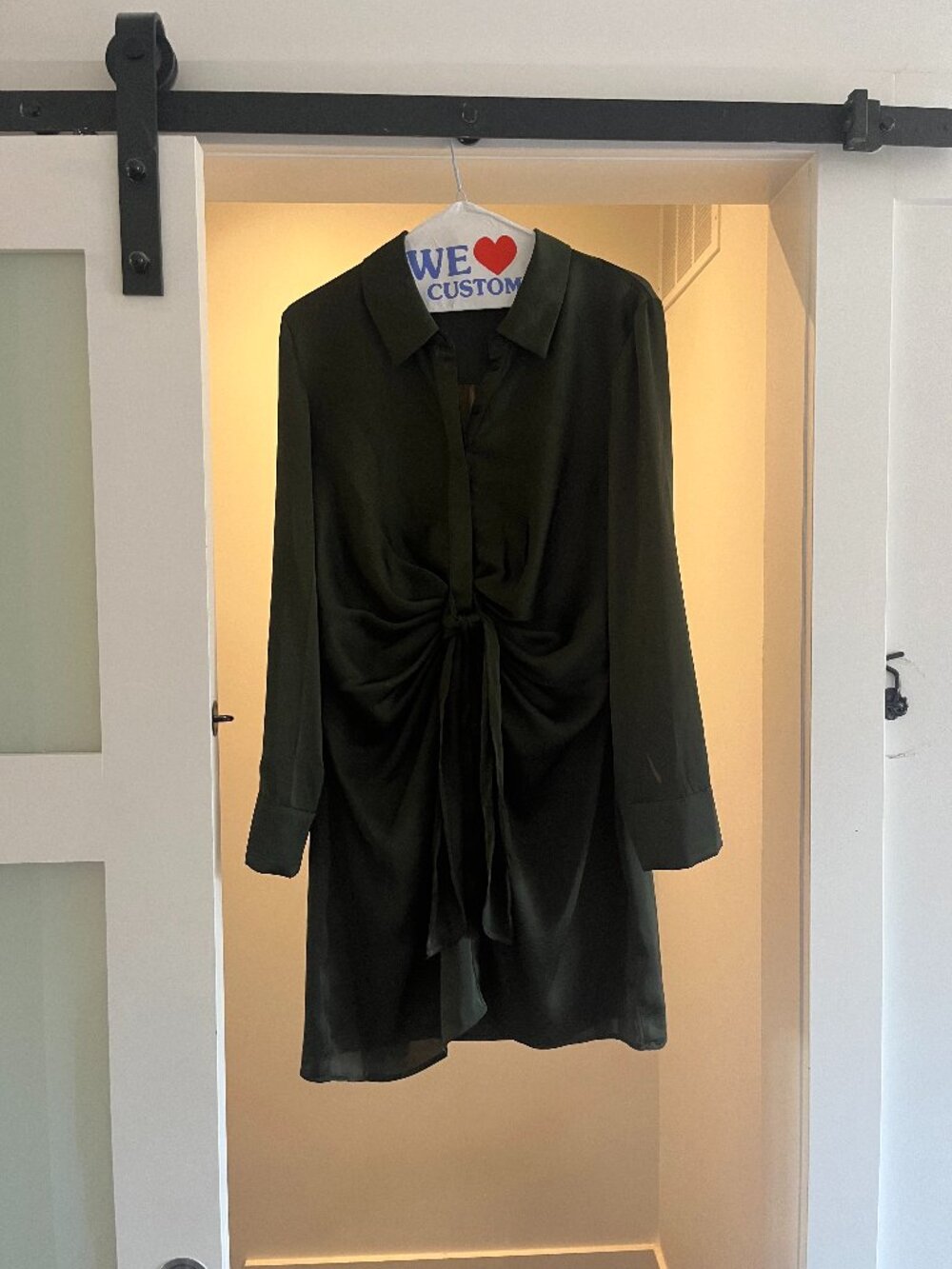 BB Dakota Steve Madden Tie‑Front Long Sleeve Dress in Forest Green – Medium